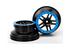Wheels, SCT Split-Spoke, black, blue beadlock style, dual profile (2.2&#039;&#039; outer 3.0&#039;&#