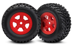 Tires and wheels, assembled, glued (SCT red wheels, SCT off-road racing tires) (1 each, right & left TRA7674R