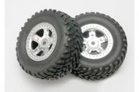 Tires and wheels, assembled, glued (SCT satin chrome wheels, SCT off-road racing tires, foam inserts