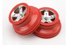 Wheels, SCT satin chrome, red beadlock style, dual profile (2.2&#34; outer, 3.0&#34; inner) (front) 