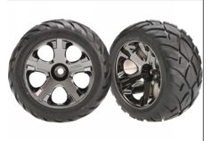Tires & wheels, assembled, glued (All-Star black chrome wheels, Anaconda tires, foam inserts) (nitro