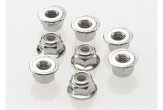 Nuts, 4mm flanged nylon locking (steel, serrated) (8) 